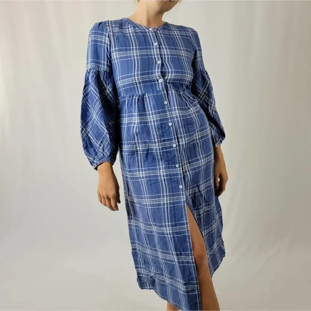 Zara blue tartan button front dress
